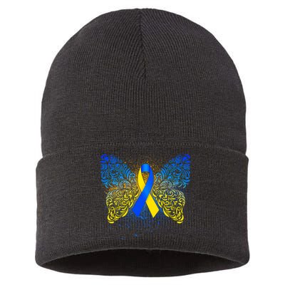 Down Syndrome Awareness Butterfly Ribbon Sustainable Knit Beanie