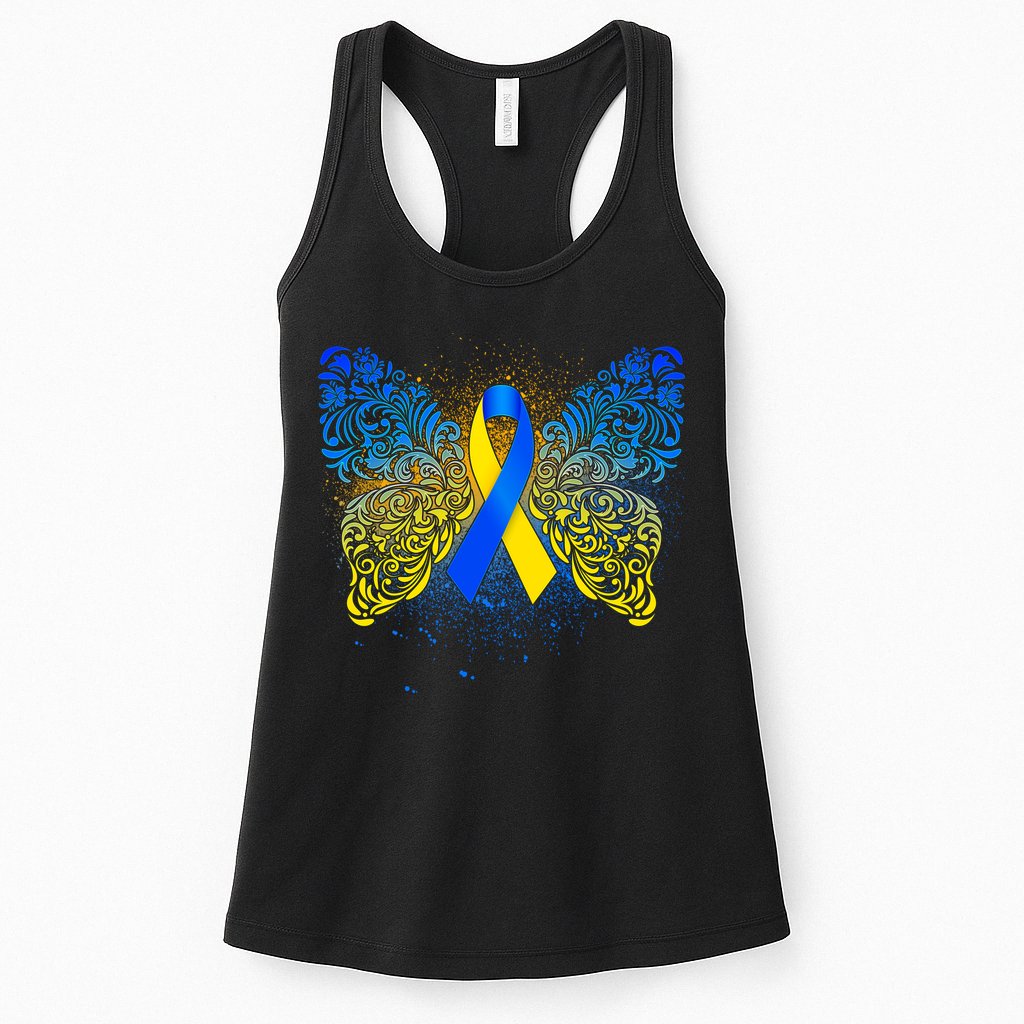Down Syndrome Awareness Butterfly Ribbon Womens Tank Top