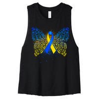 Down Syndrome Awareness Butterfly Ribbon Women's Racerback Cropped Tank