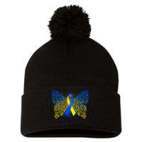 Down Syndrome Awareness Butterfly Ribbon Pom Pom 12in Knit Beanie