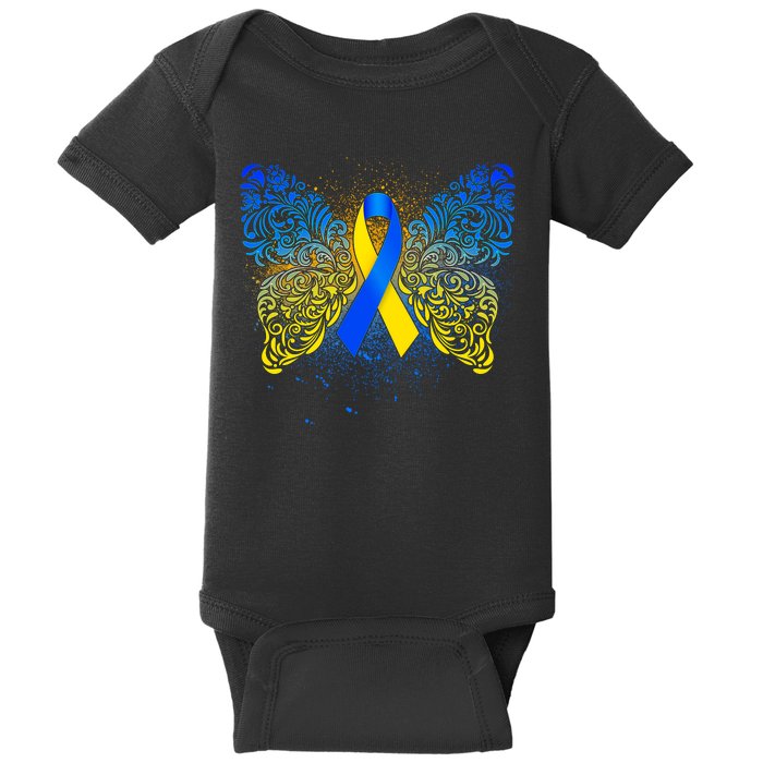 Down Syndrome Awareness Butterfly Ribbon Baby Bodysuit