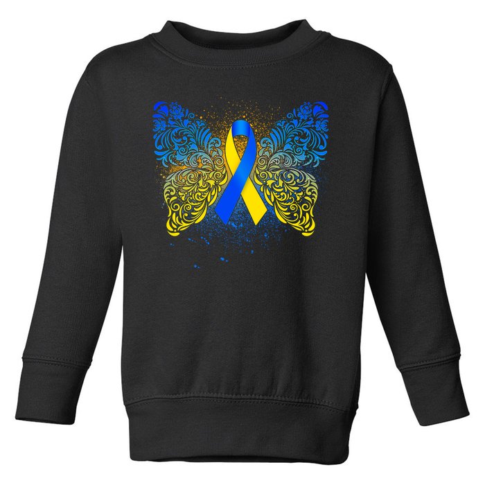 Down Syndrome Awareness Butterfly Ribbon Toddler Sweatshirt