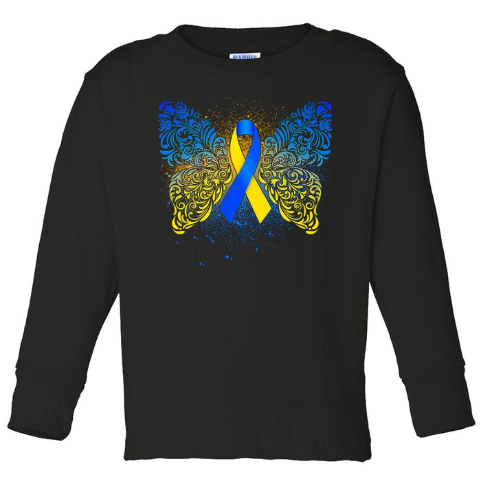 Down Syndrome Awareness Butterfly Ribbon Toddler Long Sleeve Shirt