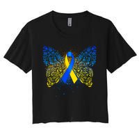 Down Syndrome Awareness Butterfly Ribbon Women's Crop Top Tee