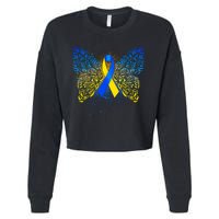 Down Syndrome Awareness Butterfly Ribbon Cropped Pullover Crew