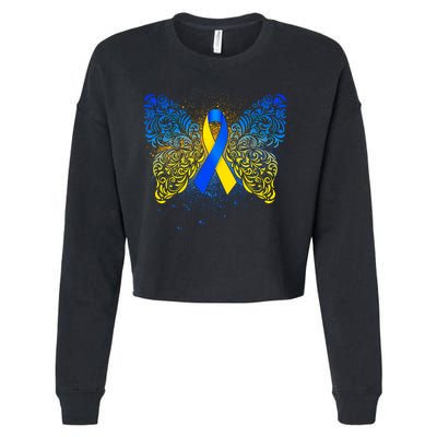 Down Syndrome Awareness Butterfly Ribbon Cropped Pullover Crew