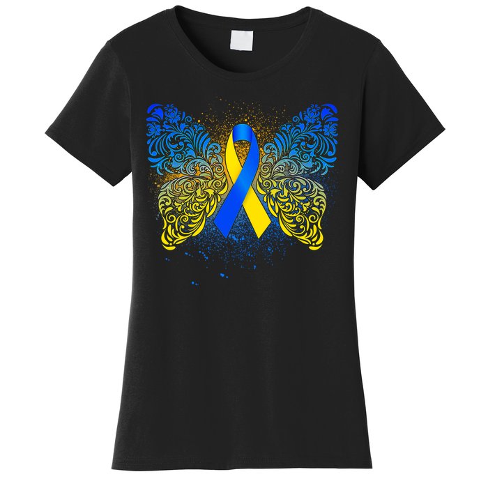 Down Syndrome Awareness Butterfly Ribbon Women's T-Shirt