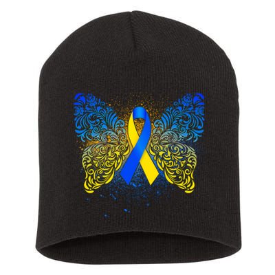 Down Syndrome Awareness Butterfly Ribbon Short Acrylic Beanie