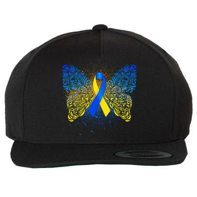 Down Syndrome Awareness Butterfly Ribbon Wool Snapback Cap