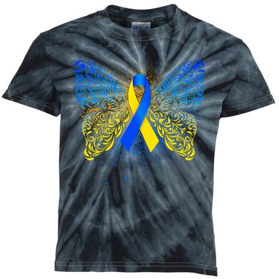 Down Syndrome Awareness Butterfly Ribbon Kids Tie-Dye T-Shirt