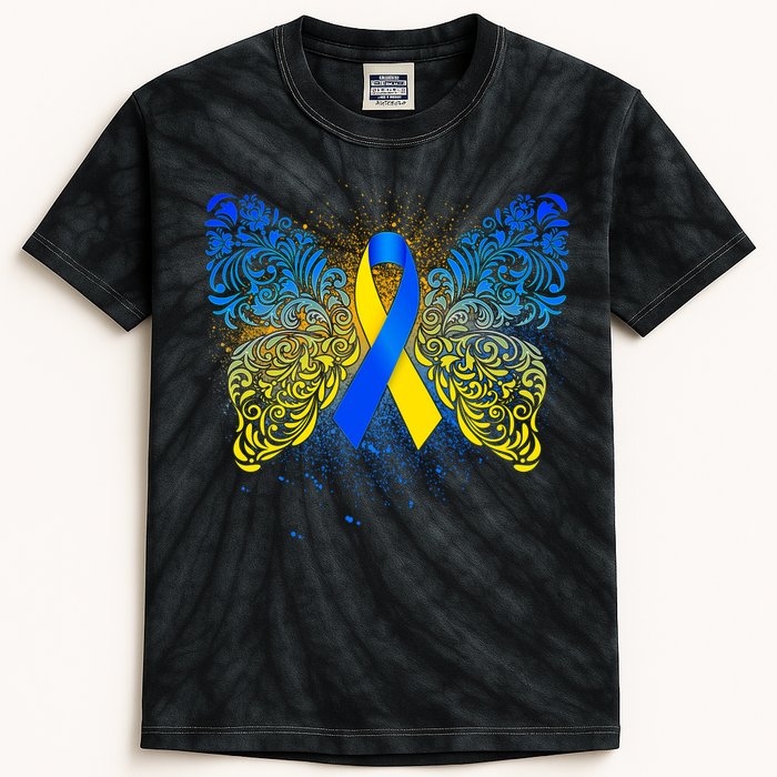 Down Syndrome Awareness Butterfly Ribbon Kids Tie-Dye T-Shirt