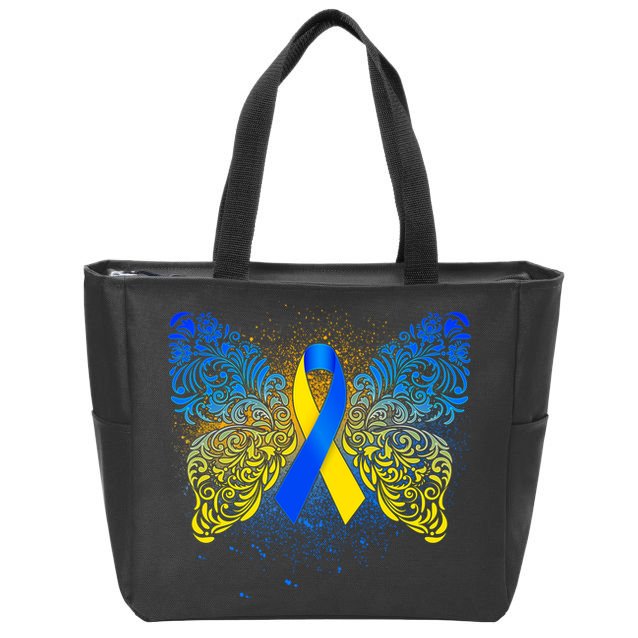 Down Syndrome Awareness Butterfly Ribbon Zip Tote Bag