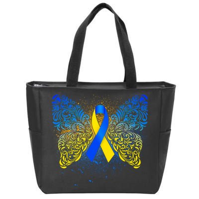 Down Syndrome Awareness Butterfly Ribbon Zip Tote Bag