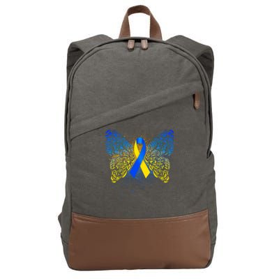 Down Syndrome Awareness Butterfly Ribbon Cotton Canvas Backpack