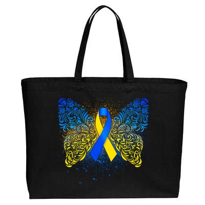 Down Syndrome Awareness Butterfly Ribbon Cotton Canvas Jumbo Tote