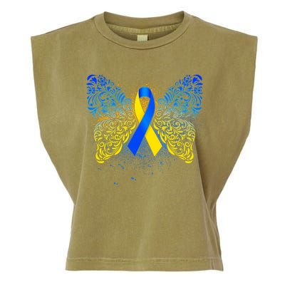 Down Syndrome Awareness Butterfly Ribbon Garment-Dyed Women's Muscle Tee