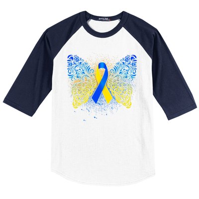 Down Syndrome Awareness Butterfly Ribbon Baseball Sleeve Shirt