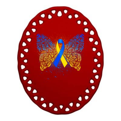 Down Syndrome Awareness Butterfly Ribbon Ceramic Oval Ornament