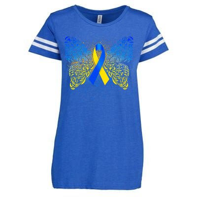 Down Syndrome Awareness Butterfly Ribbon Enza Ladies Jersey Football T-Shirt