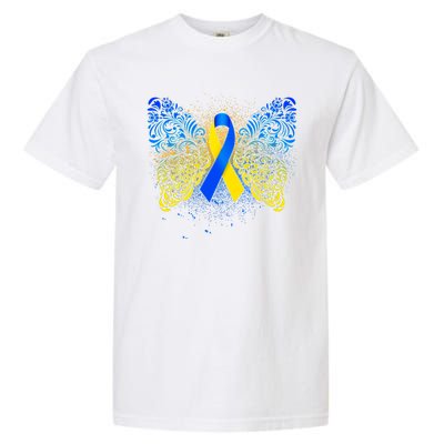 Down Syndrome Awareness Butterfly Ribbon Garment-Dyed Heavyweight T-Shirt