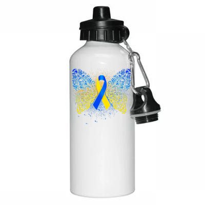 Down Syndrome Awareness Butterfly Ribbon Aluminum Water Bottle