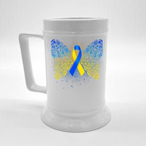 Down Syndrome Awareness Butterfly Ribbon Beer Stein