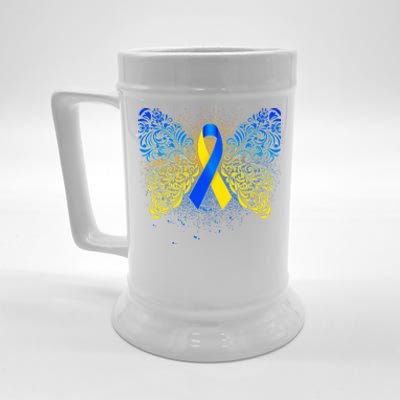 Down Syndrome Awareness Butterfly Ribbon Beer Stein