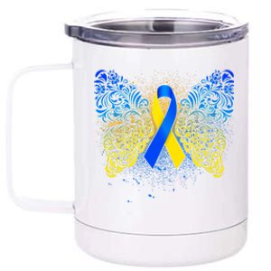 Down Syndrome Awareness Butterfly Ribbon 12 oz Stainless Steel Tumbler Cup