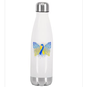 Down Syndrome Awareness Butterfly Ribbon Stainless Steel Insulated Water Bottle