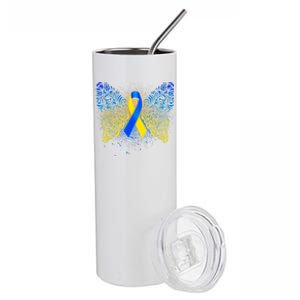 Down Syndrome Awareness Butterfly Ribbon Stainless Steel Tumbler