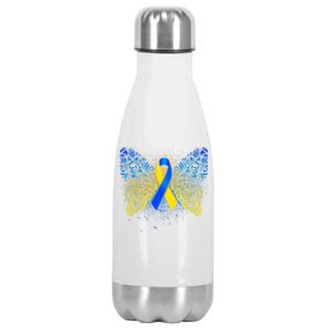 Down Syndrome Awareness Butterfly Ribbon Stainless Steel Insulated Water Bottle