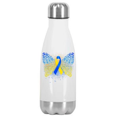 Down Syndrome Awareness Butterfly Ribbon Stainless Steel Insulated Water Bottle