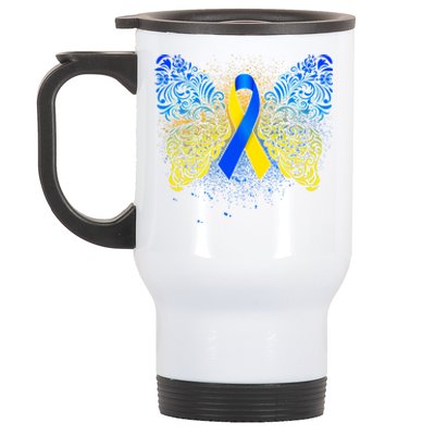 Down Syndrome Awareness Butterfly Ribbon Stainless Steel Travel Mug