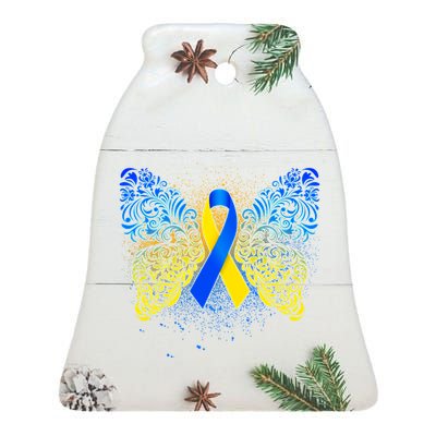 Down Syndrome Awareness Butterfly Ribbon Ceramic Bell Ornament