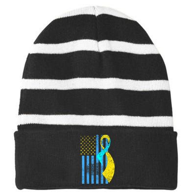 Down Syndrome Awareness Flag Striped Beanie with Solid Band