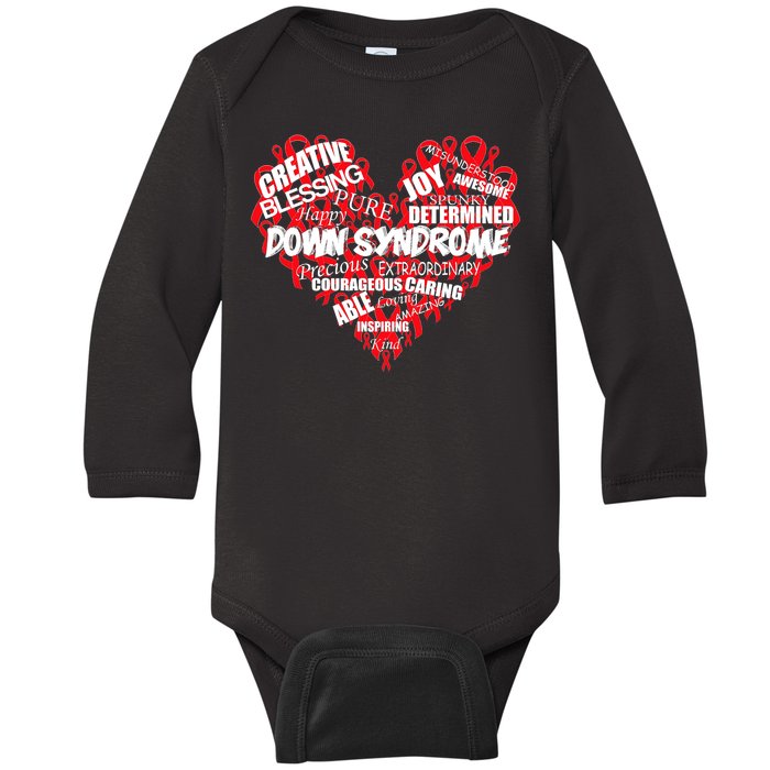 Down Syndrome Awareness Heart Baby Long Sleeve Bodysuit