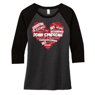 Down Syndrome Awareness Heart Women's Tri-Blend 3/4-Sleeve Raglan Shirt