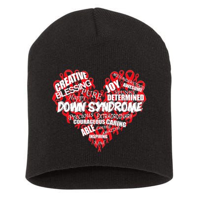 Down Syndrome Awareness Heart Short Acrylic Beanie