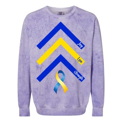 Down Syndrome Awareness Joy Love Strength  Colorblast Crewneck Sweatshirt