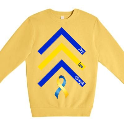 Down Syndrome Awareness Joy Love Strength  Premium Crewneck Sweatshirt