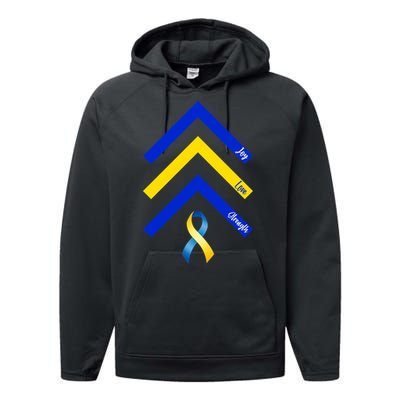 Down Syndrome Awareness Joy Love Strength  Performance Fleece Hoodie