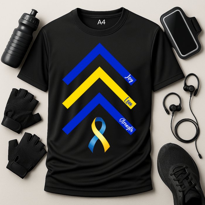 Down Syndrome Awareness Joy Love Strength  Performance Shirt