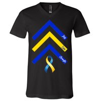 Down Syndrome Awareness Joy Love Strength  V-Neck T-Shirt