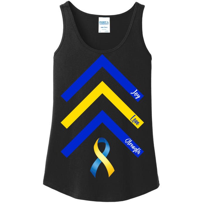 Down Syndrome Awareness Joy Love Strength  Ladies Essential Tank