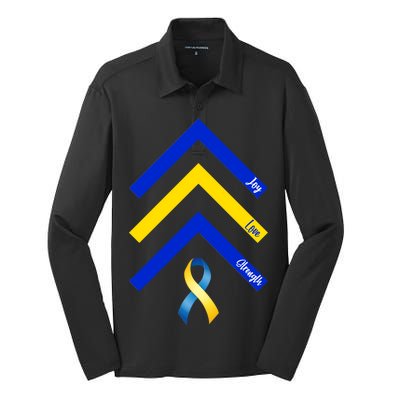 Down Syndrome Awareness Joy Love Strength  Silk Touch Performance Long Sleeve Polo