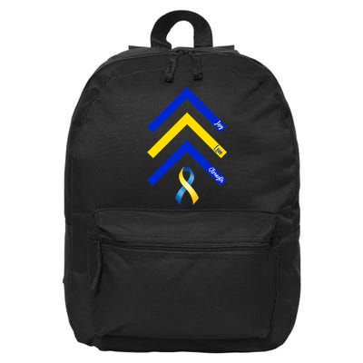 Down Syndrome Awareness Joy Love Strength  16 in Basic Backpack