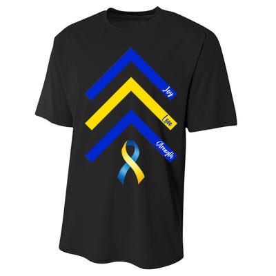 Down Syndrome Awareness Joy Love Strength  Performance Sprint T-Shirt