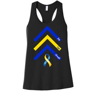 Down Syndrome Awareness Joy Love Strength  Women's Racerback Tank