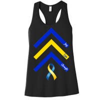 Down Syndrome Awareness Joy Love Strength  Women's Racerback Tank