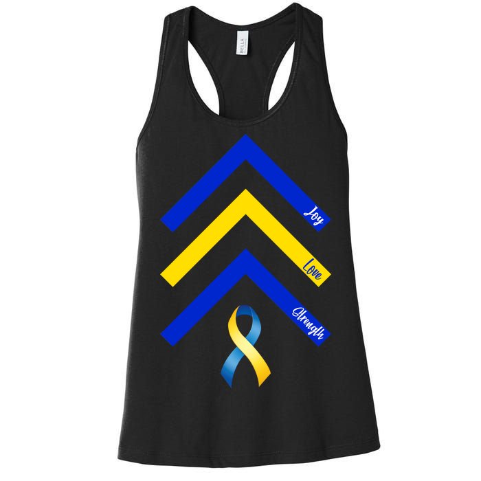 Down Syndrome Awareness Joy Love Strength  Women's Racerback Tank